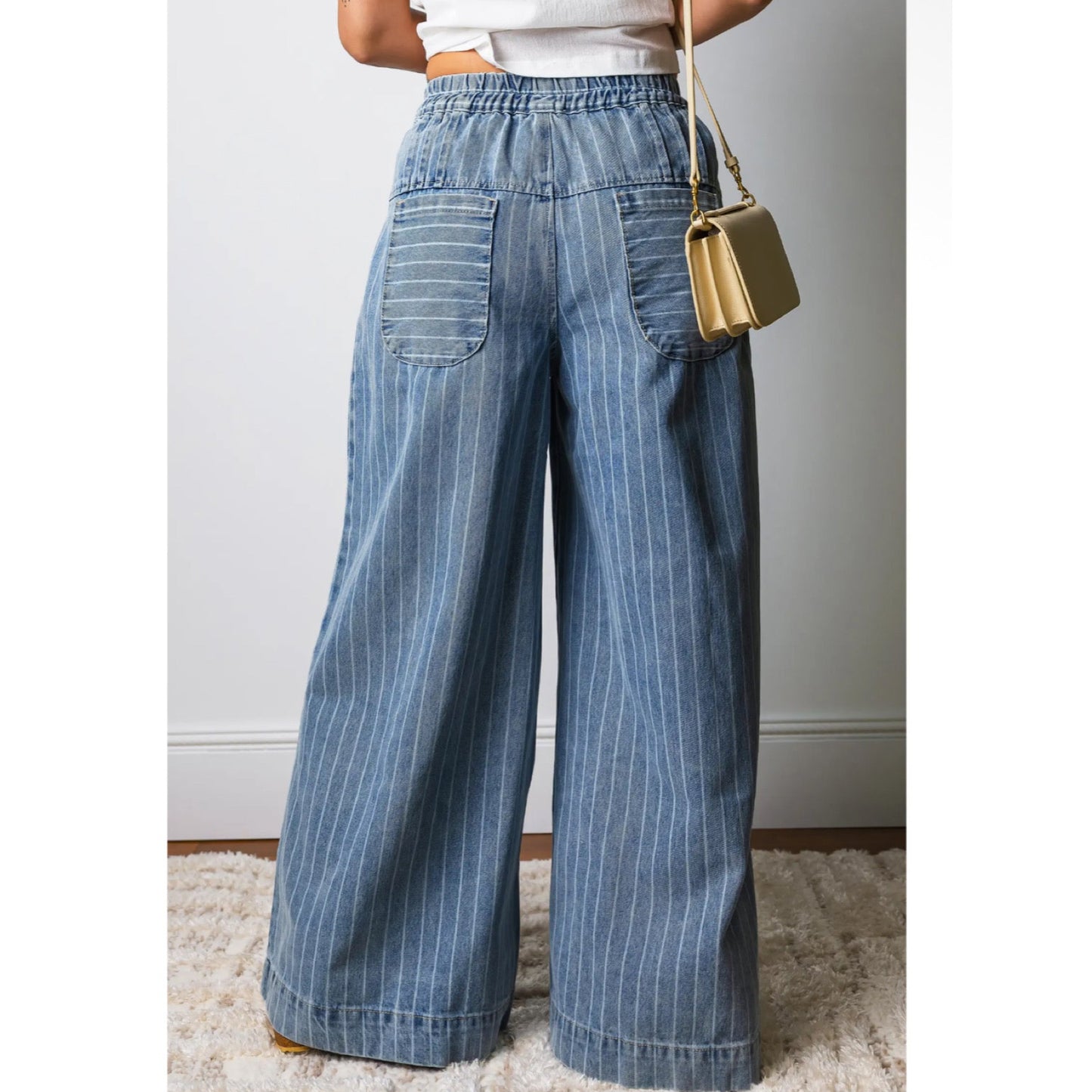 Striped Drawstring Waist Casual
Wide Leg Jeans