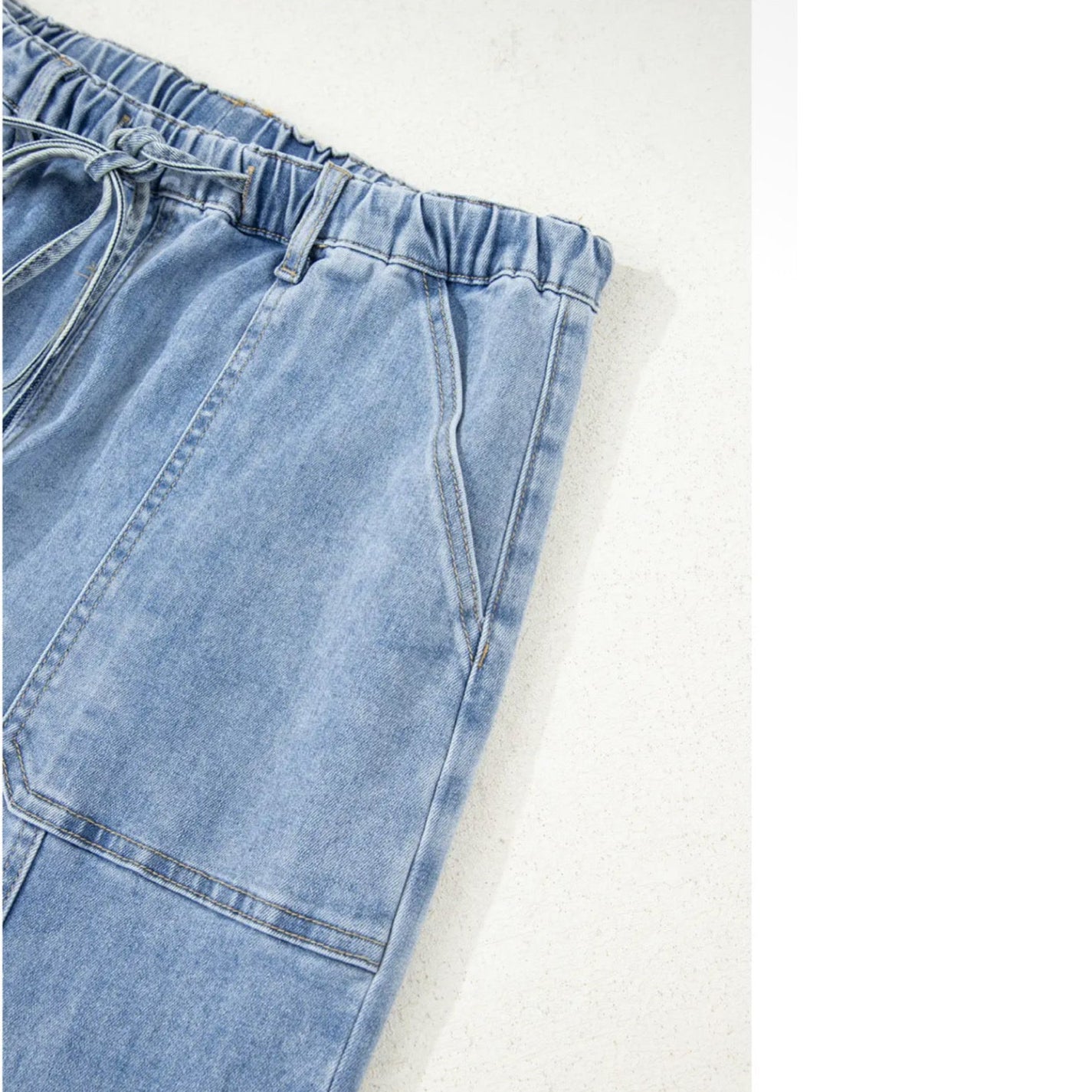 Drawstring Raw
Hem Wide Leg Jeans