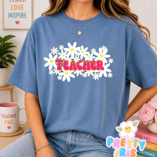 Daisy teacher denim blue adult shirt