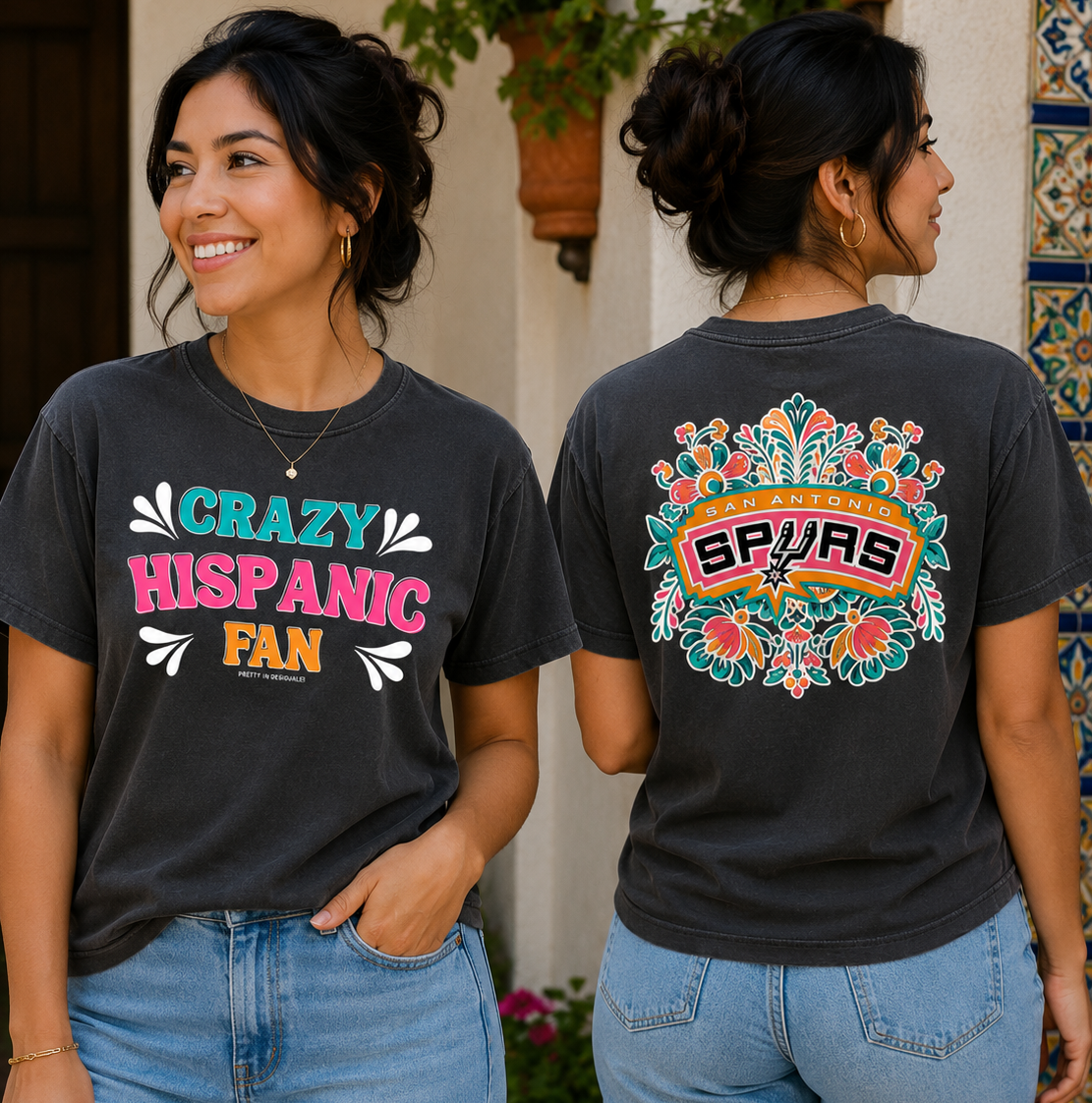 Crazy Hispanic fan Floral Spurs grey adult T-shirt