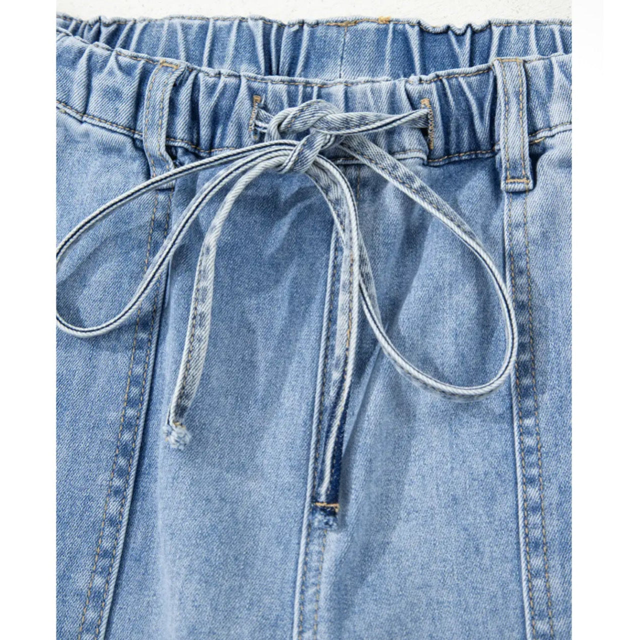 Drawstring Raw
Hem Wide Leg Jeans