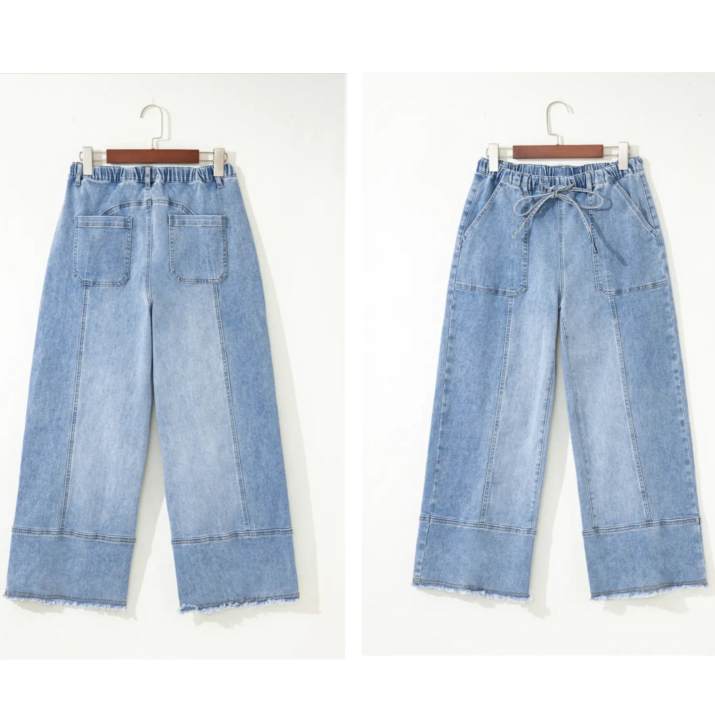 Drawstring Raw
Hem Wide Leg Jeans