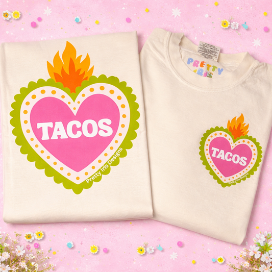 Heart tacos, cream, adult shirt