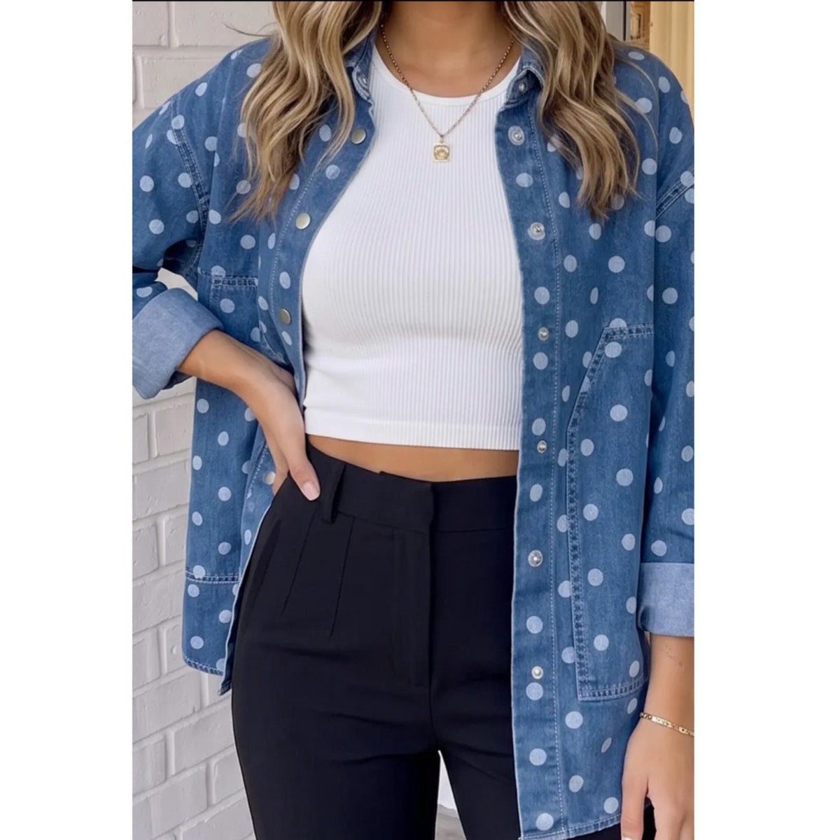 Polka Dot Collar Casual Shirt
Denim Jacket