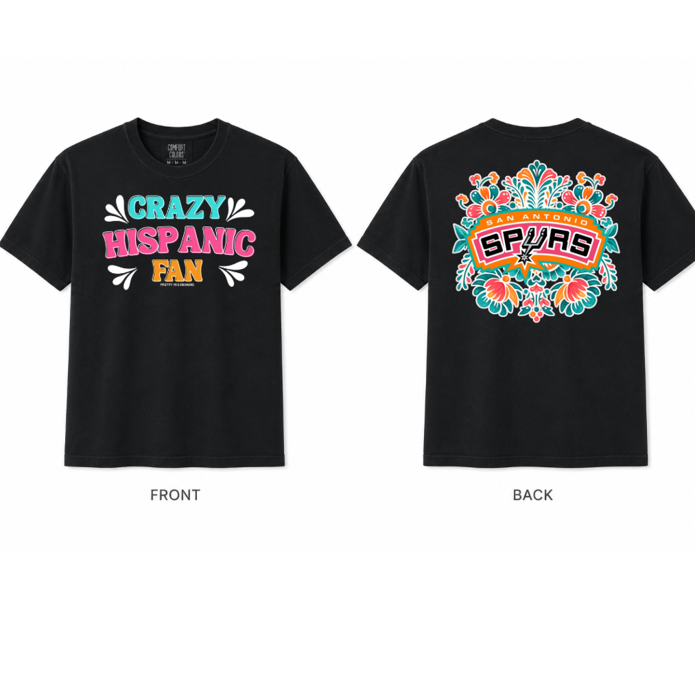 Crazy Hispanic fan Spurs floral, black adult T-shirt ￼