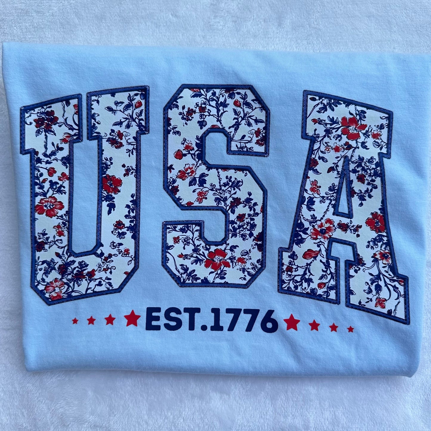 USA floral Light blue Adult T-Shirt