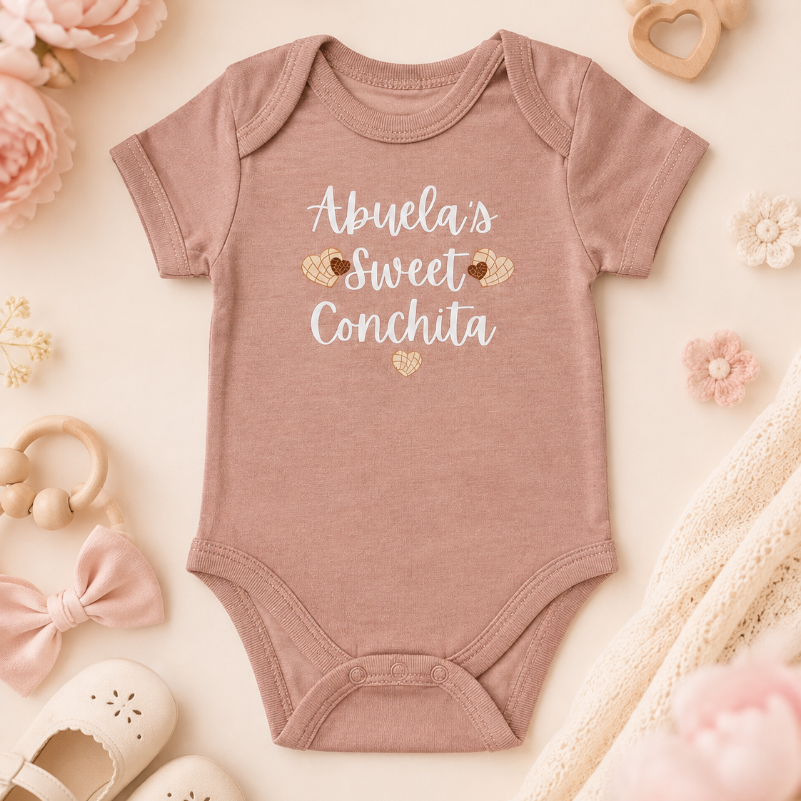 Abuela’s sweet Conchita Peach Onesie