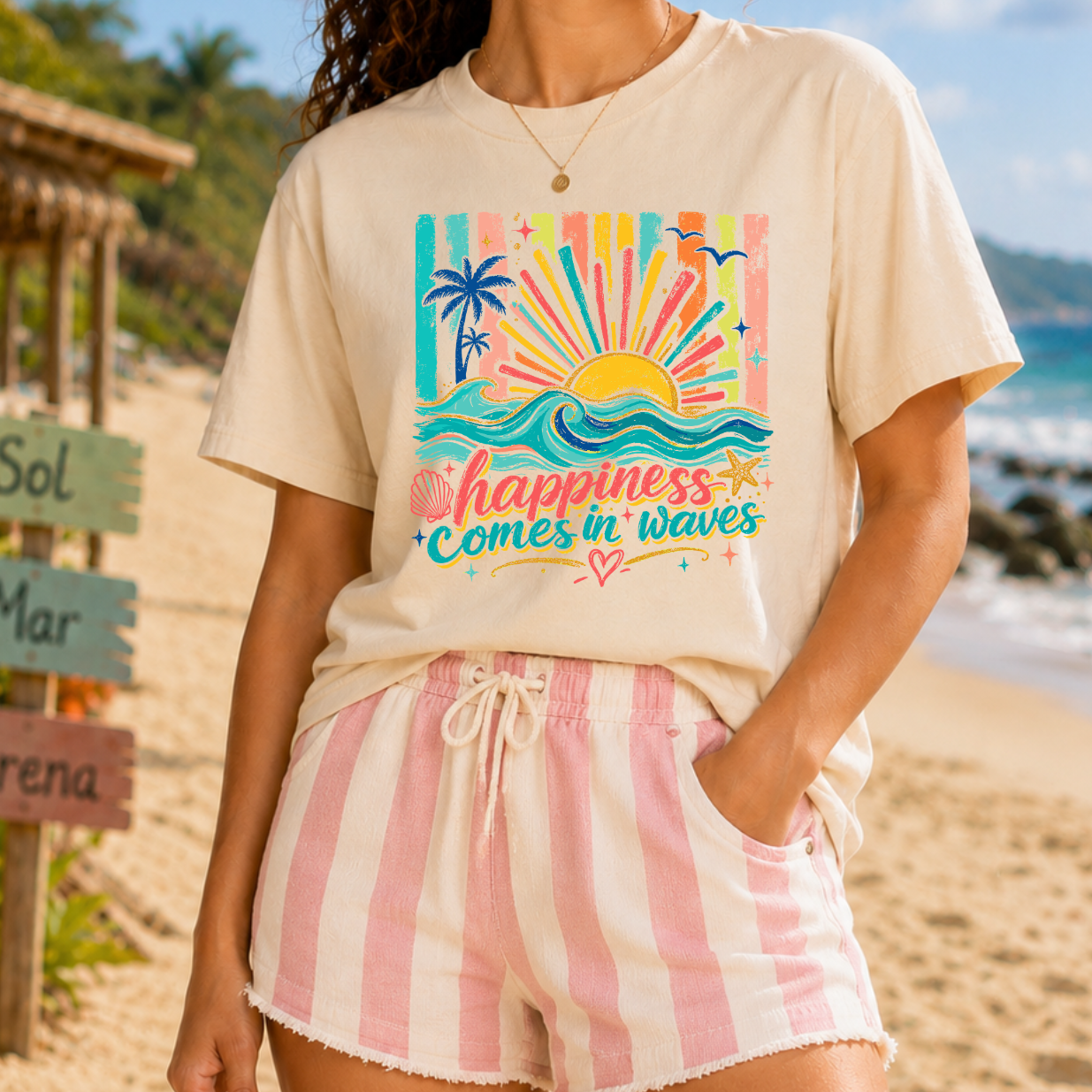 Happiness comes in waves Adult T-Shirt