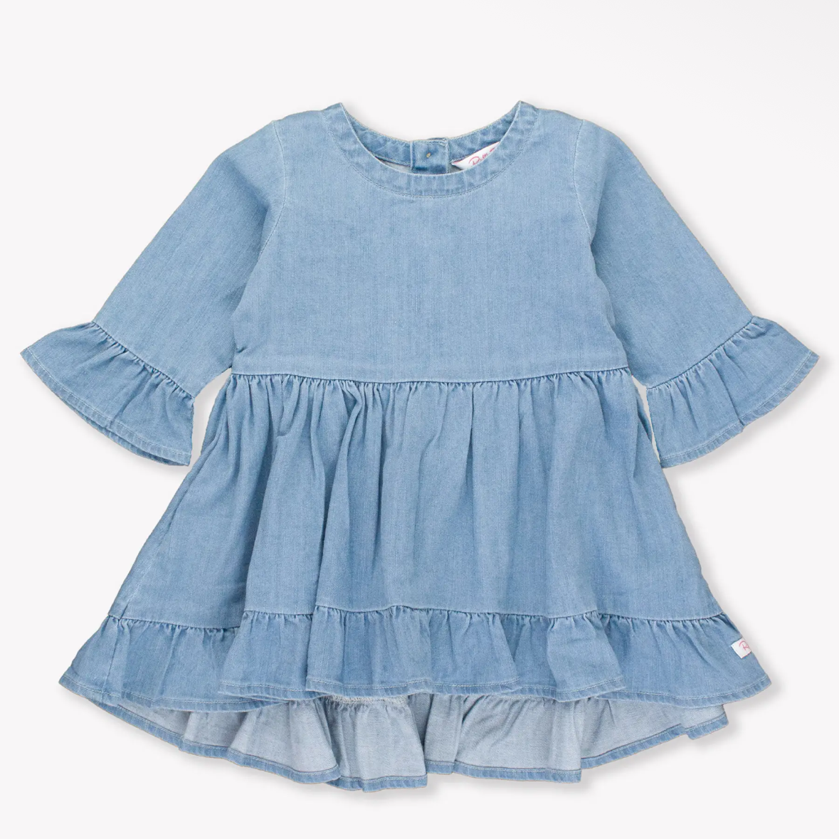 Light Wash Denim High
Low Ruffle Tunic Toddler Top