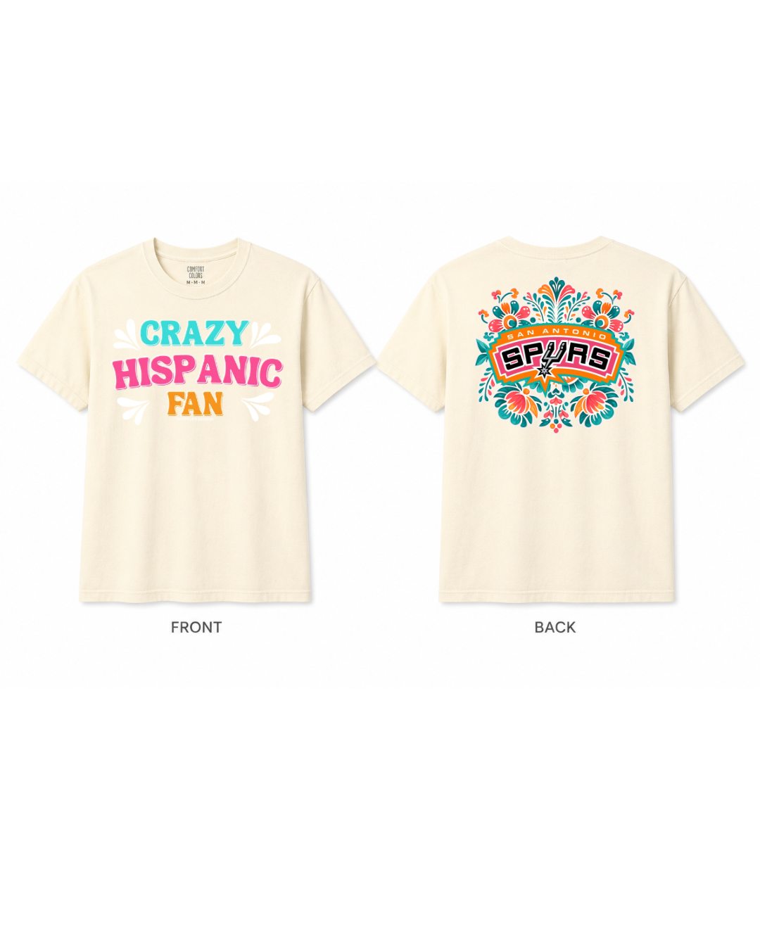 Crazy Hispanic fan floral spurs, cream, adult T-shirt ￼