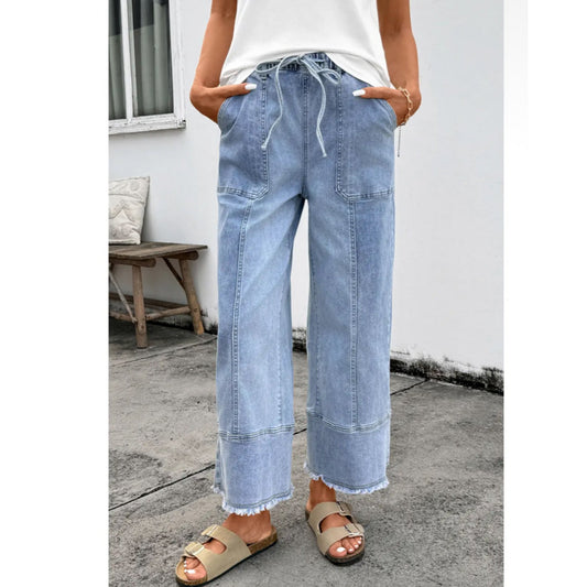 Drawstring Raw
Hem Wide Leg Jeans