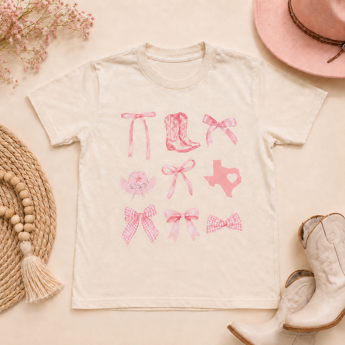 Pink bow Texas Natural Youth T-Shirts