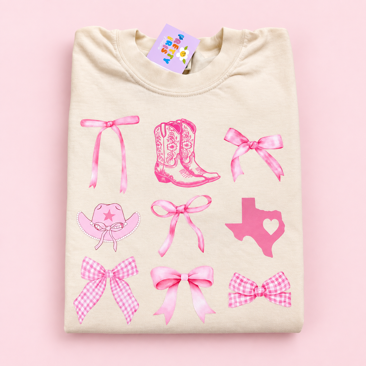 Texas pink Bows Cream Adult T-Shirt
