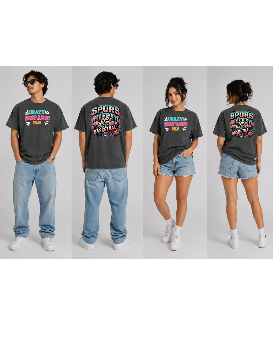 Crazy Hispanic fan basketball Spurs gray Adult T-shirt ￼