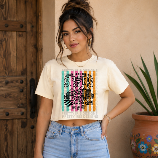 Striped retro spurs women’s crop top