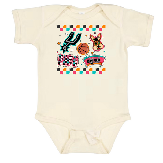 Checkered spurs baby onesie
