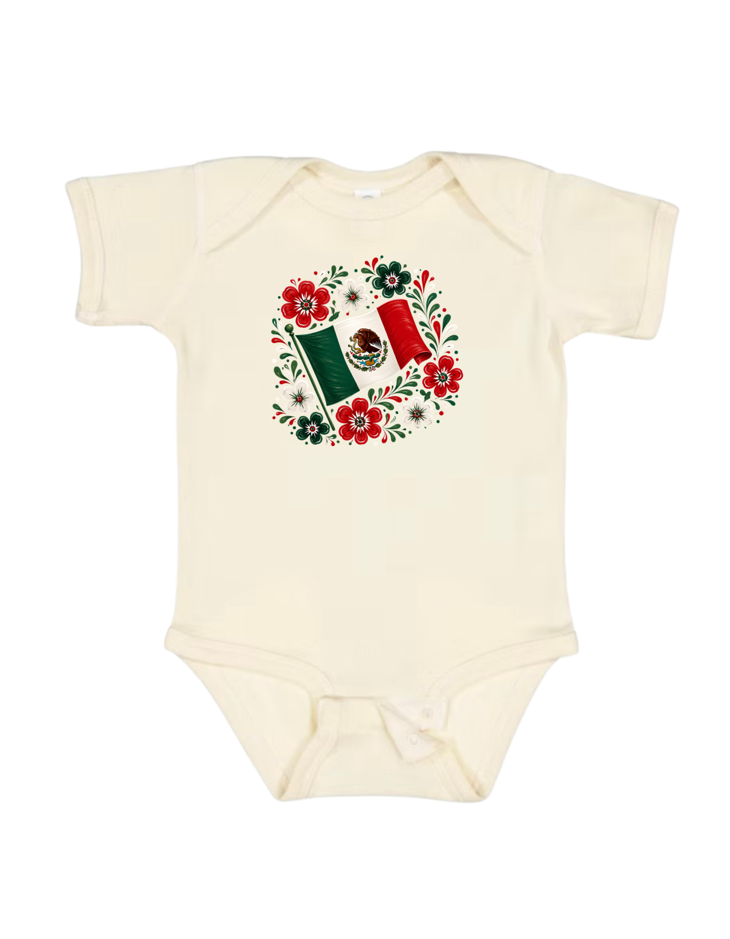 Mexico floral flag, cream onesie