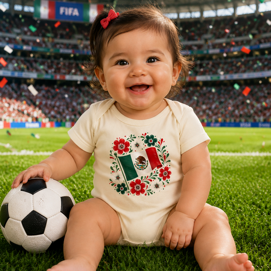 Mexico floral flag, cream onesie