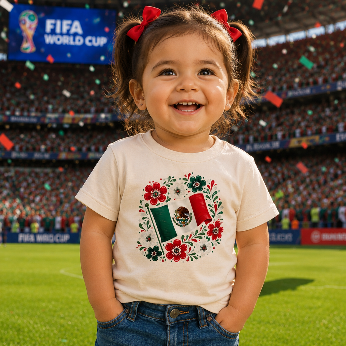 Mexico, floral flag cream toddler T-shirt
