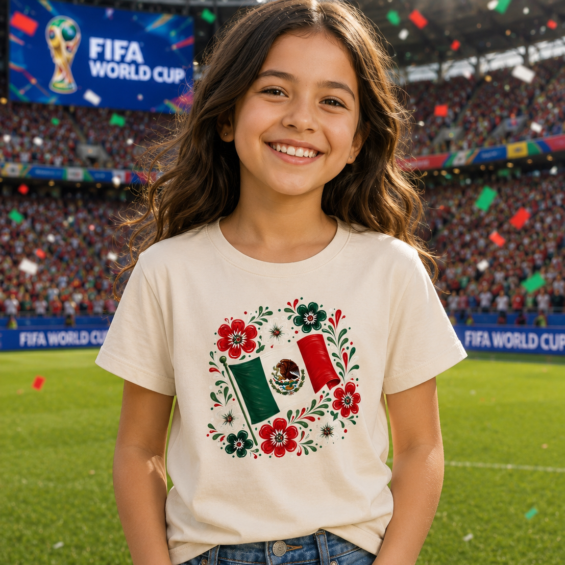 Mexico, floral flag cream youth T-shirt
