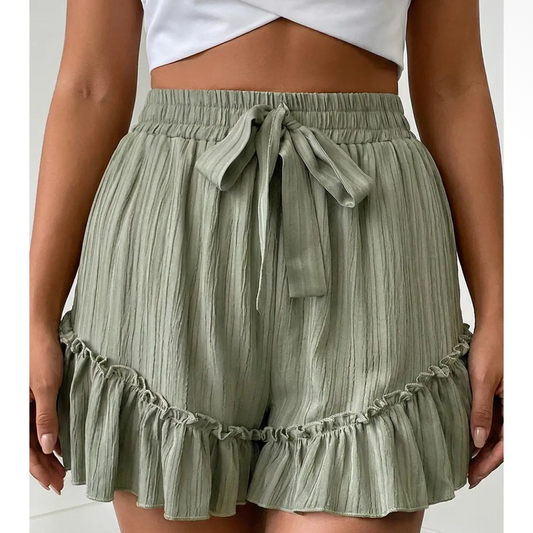 Knot Textured Tie Waist Ruffle
Hem Shorts