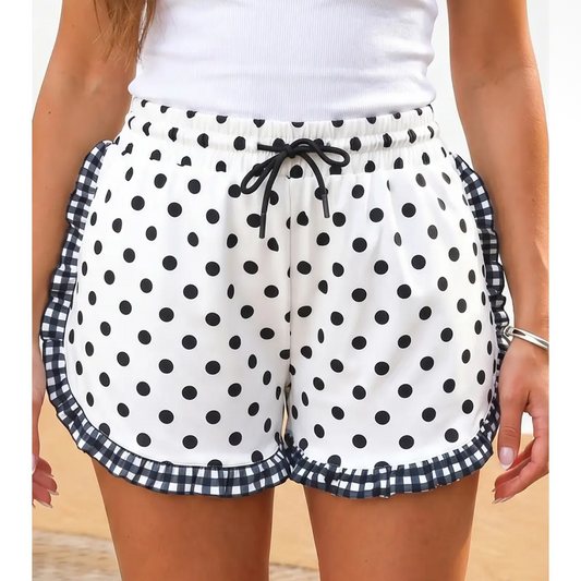 Polka Dot Print
Black Ruffle Trim Shorts