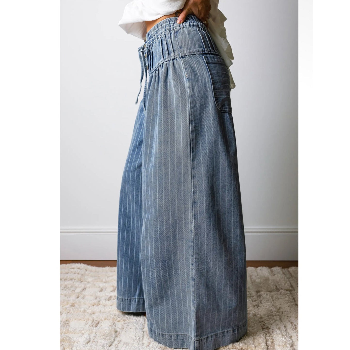 Striped Drawstring Waist Casual
Wide Leg Jeans