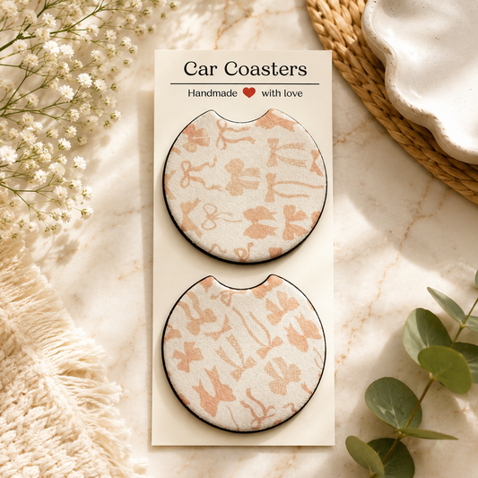 Pink bow car coasters