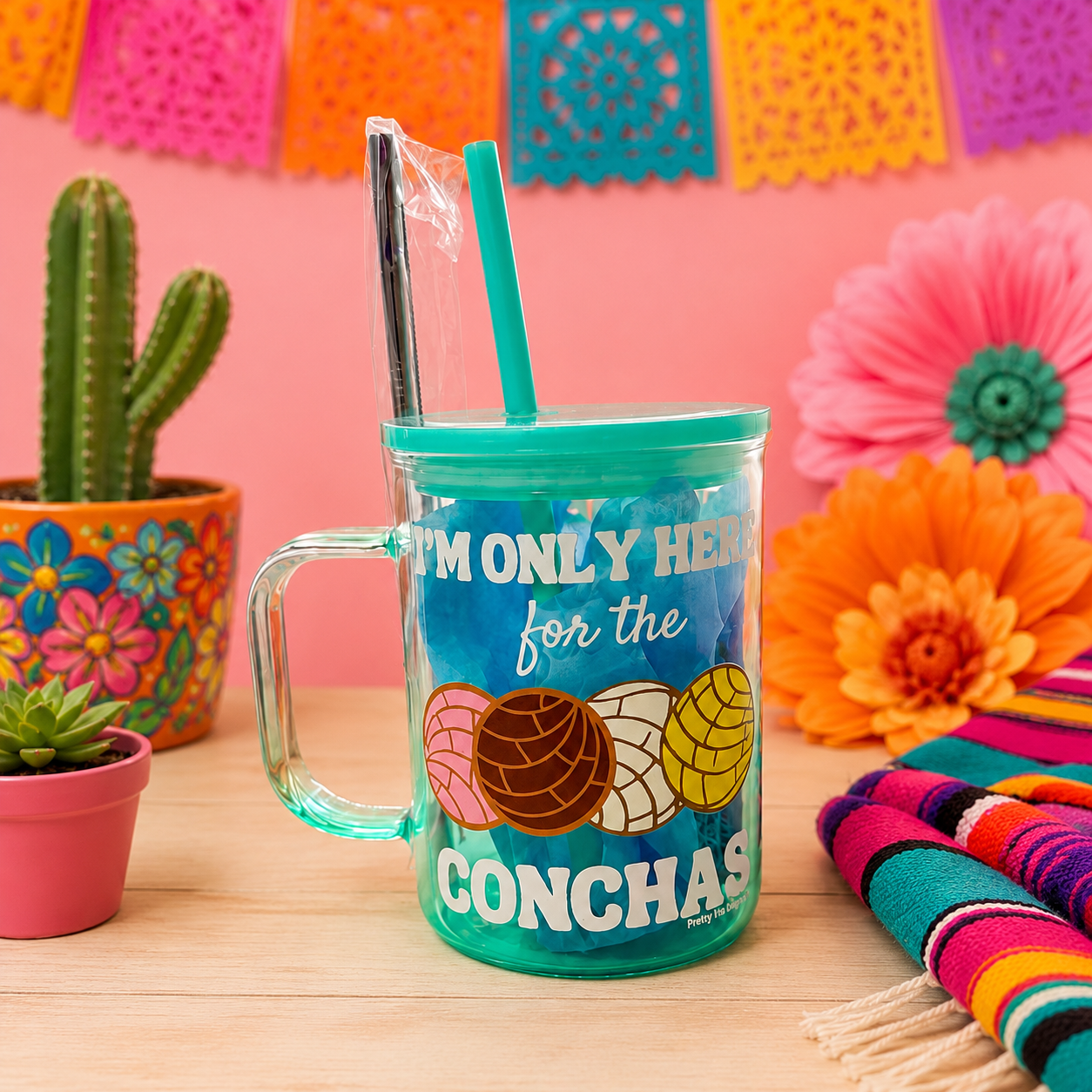 I’m only here for the Conchas, Teal Glass Cup