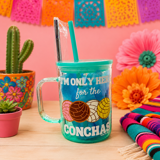 I’m only here for the Conchas, Teal Glass Cup