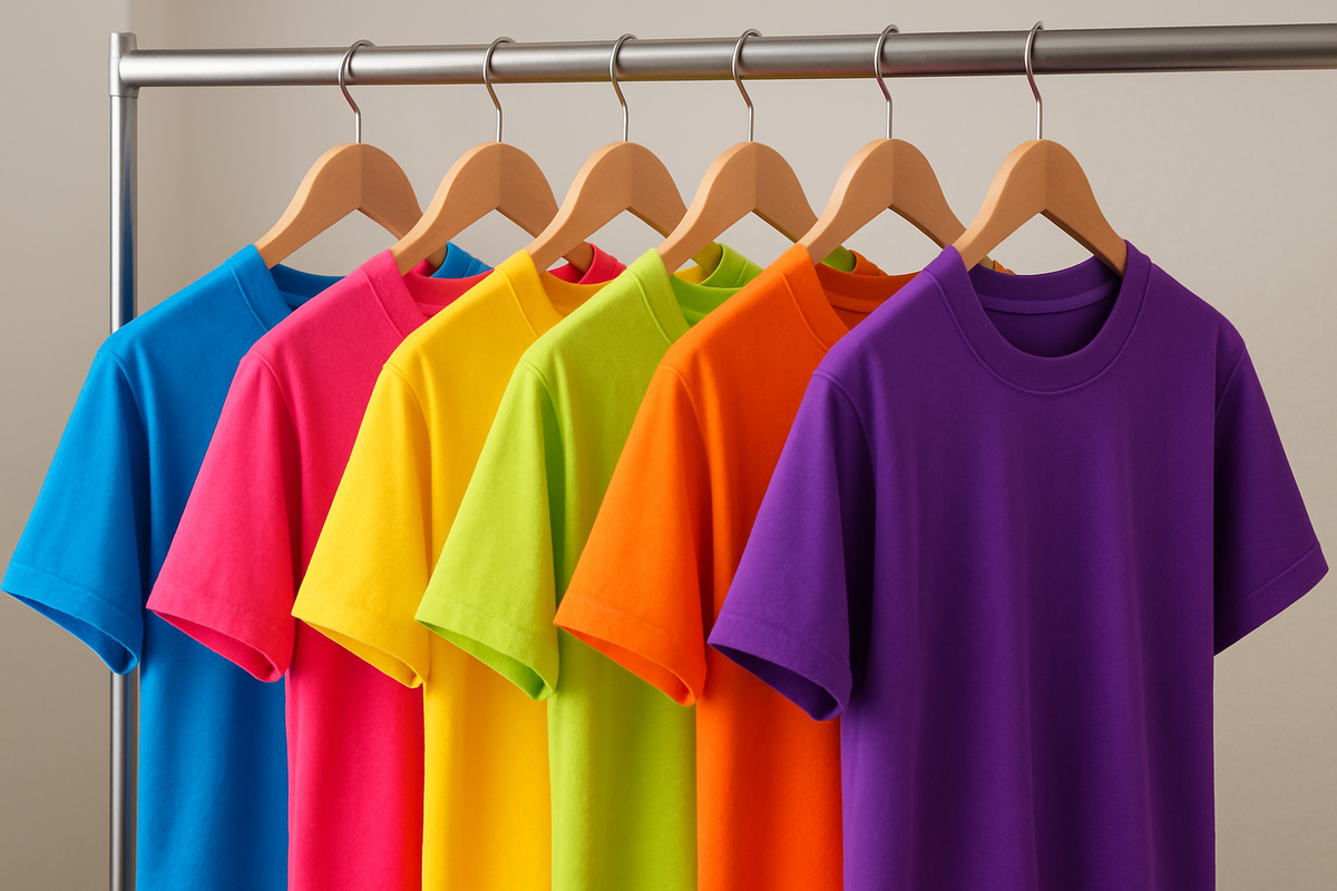 Vibrant colors tees hanging 